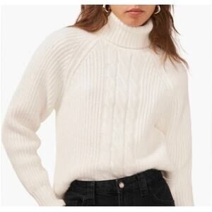 1.STATE Cable Knit Turtleneck Sweater Antique Ivory LARGE